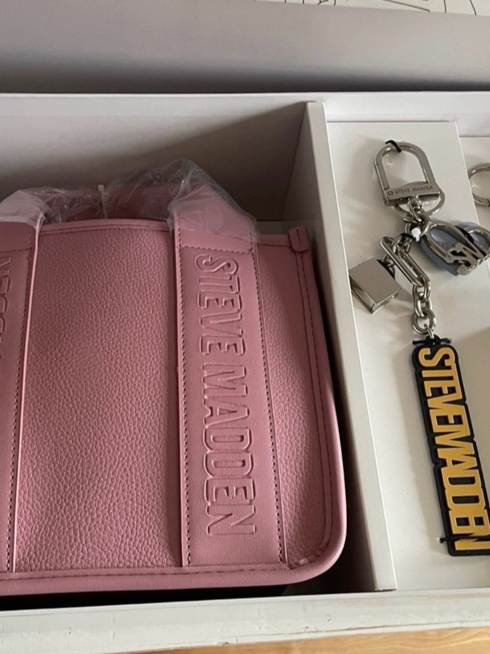 Steve Madden Pink Pebbled Tote with Embossed Logo Straps